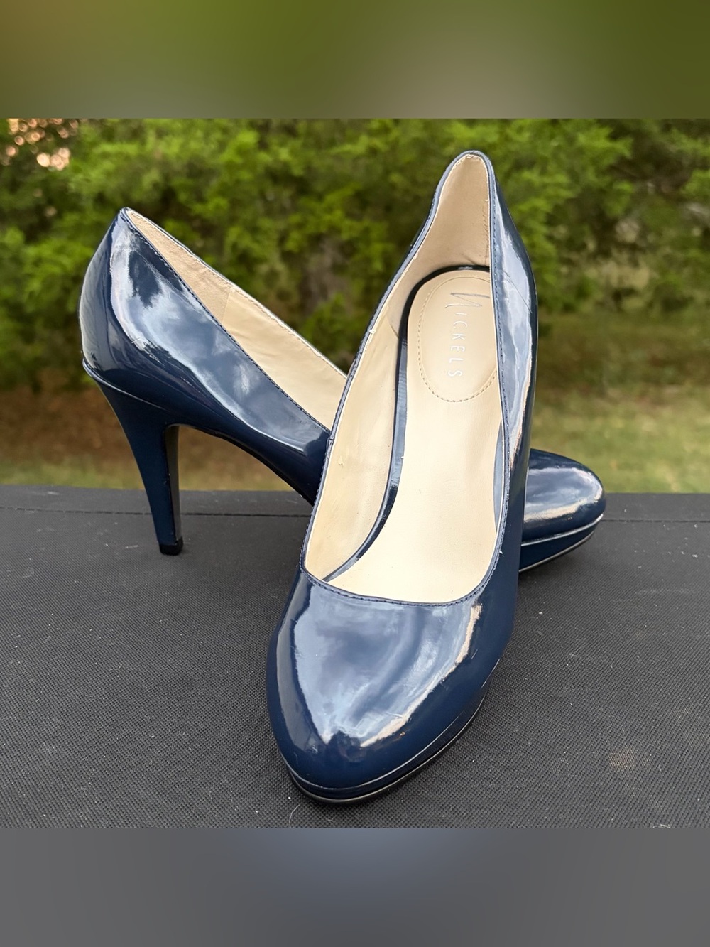 Nickels Navy Blue Patent Leather "Denny" Platform Pump Heels Size 7.5M